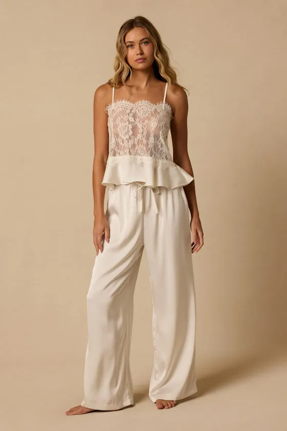Willa Ivory Satin Pajama Pants sold by Lulus