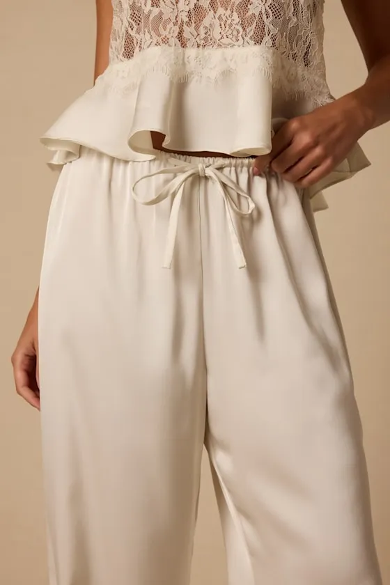 Willa Ivory Satin Pajama Pants sold by Lulus product image thumbnail 2