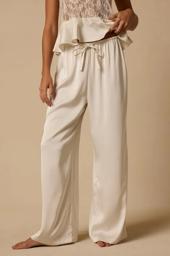 Willa Ivory Satin Pajama Pants sold by Lulus product image thumbnail 3