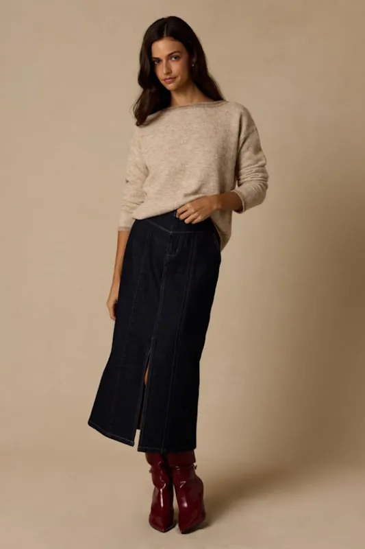 Aisling Dark Wash High-Rise Denim Midi Skirt made by Lulus