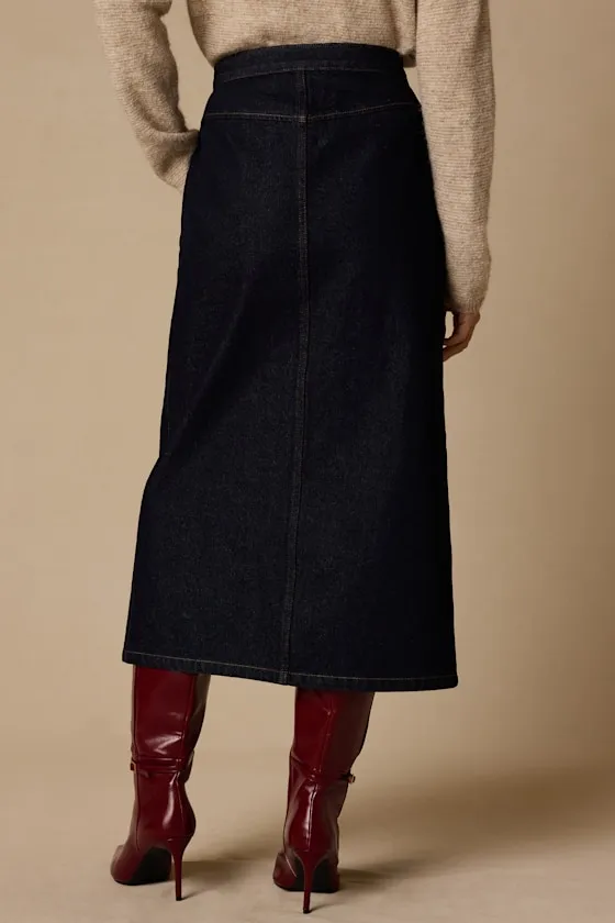 Aisling Dark Wash High-Rise Denim Midi Skirt sold by Lulus product image thumbnail 3