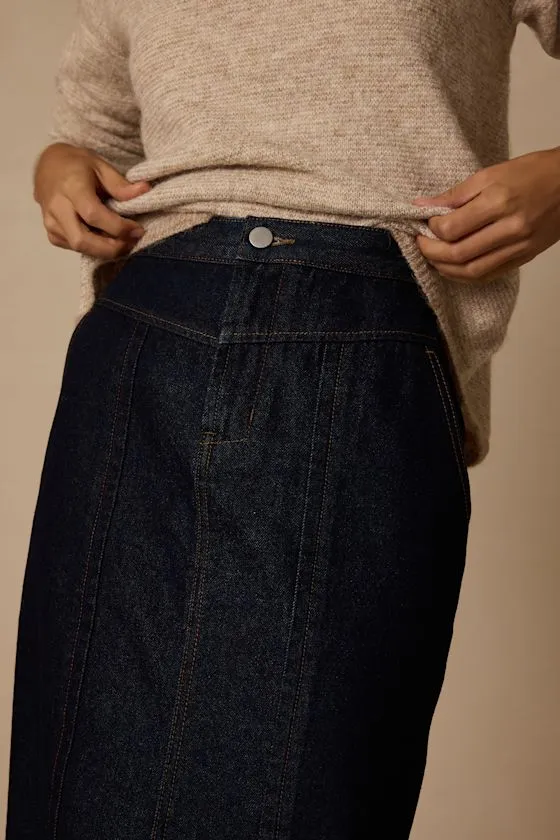 Aisling Dark Wash High-Rise Denim Midi Skirt sold by Lulus product image thumbnail 4