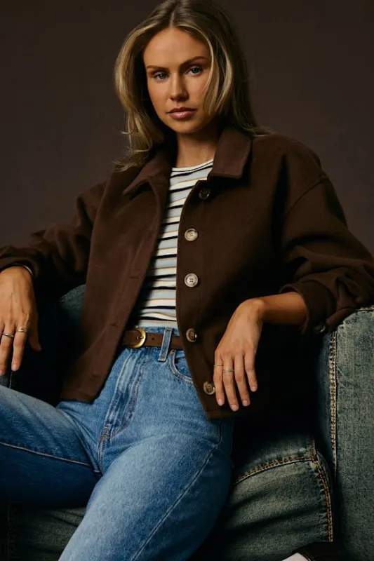 Comfy Essence Brown Cropped Shacket made by Lulus