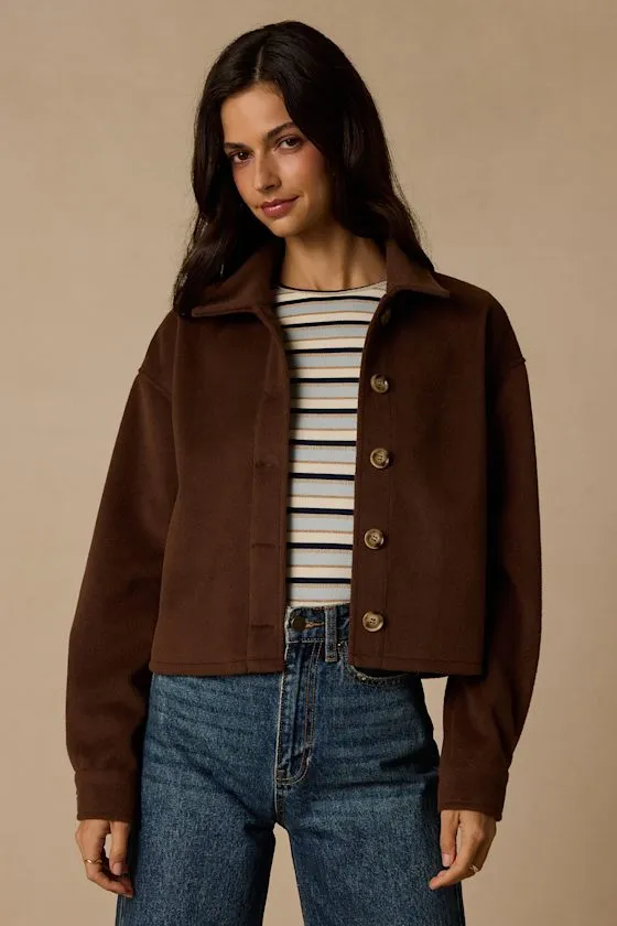 Comfy Essence Brown Cropped Shacket sold by Lulus product image thumbnail 2