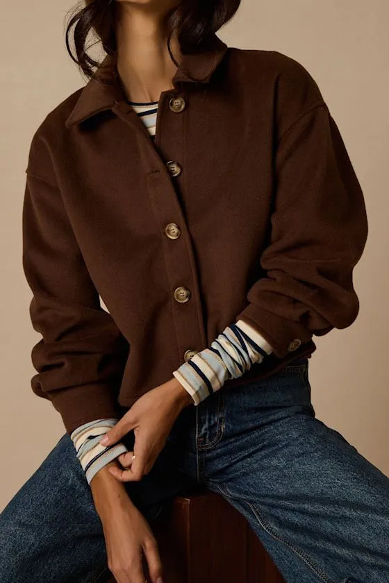 Comfy Essence Brown Cropped Shacket sold by Lulus product image thumbnail 3
