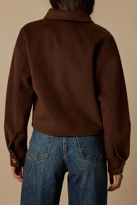 Comfy Essence Brown Cropped Shacket sold by Lulus product image thumbnail 4