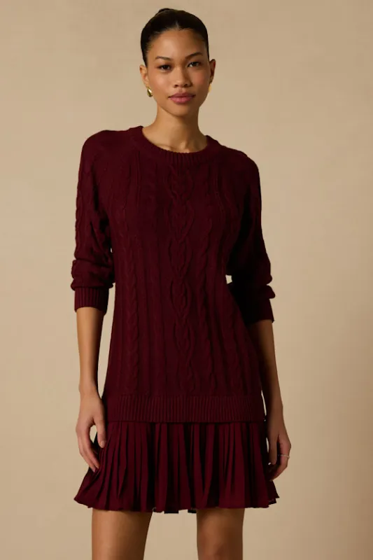 Alvie Burgundy Cable Knit Drop Waist Sweater Dress made by Lulus