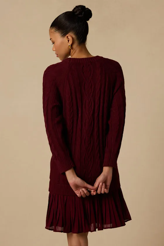 Alvie Burgundy Cable Knit Drop Waist Sweater Dress sold by Lulus product image thumbnail 2