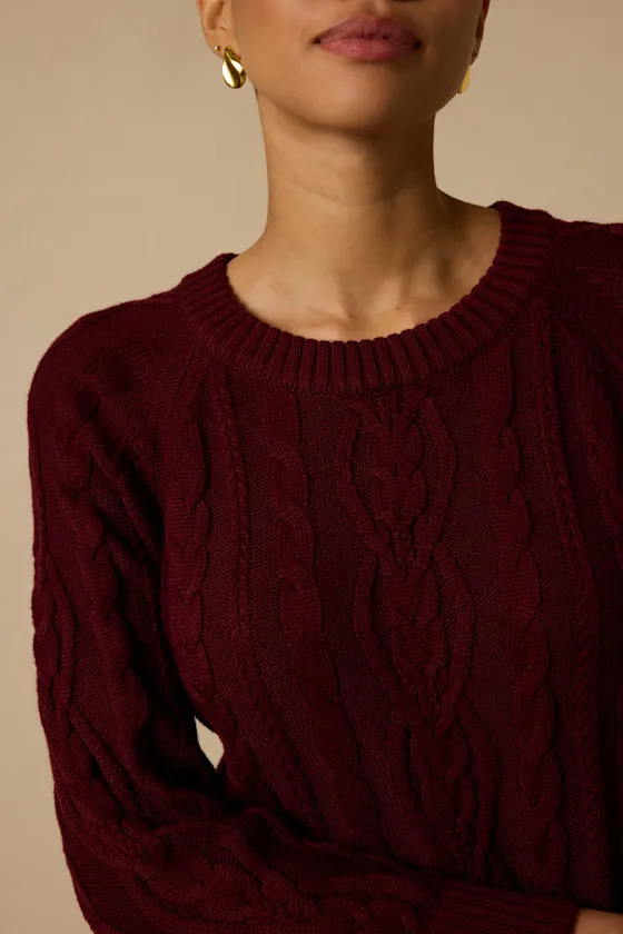 Alvie Burgundy Cable Knit Drop Waist Sweater Dress sold by Lulus product image thumbnail 3