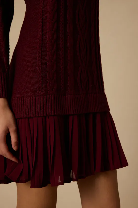 Alvie Burgundy Cable Knit Drop Waist Sweater Dress sold by Lulus product image thumbnail 4