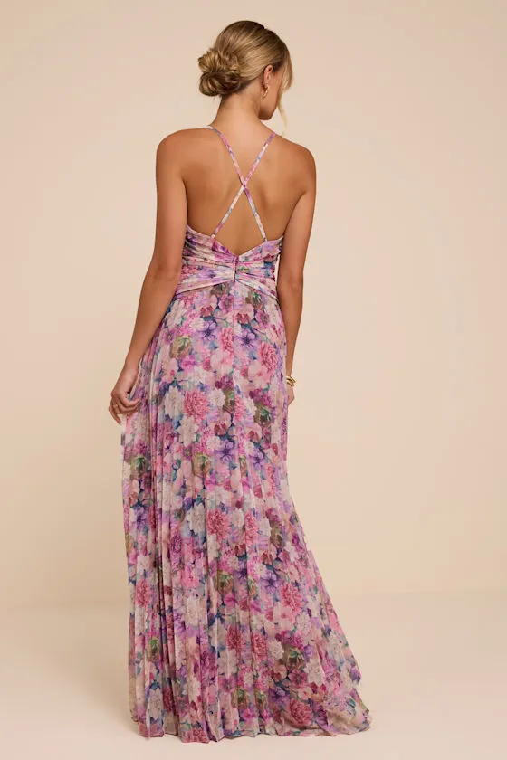 Corella Purple Floral Pleated Backless Maxi Dress sold by Lulus product image thumbnail 3