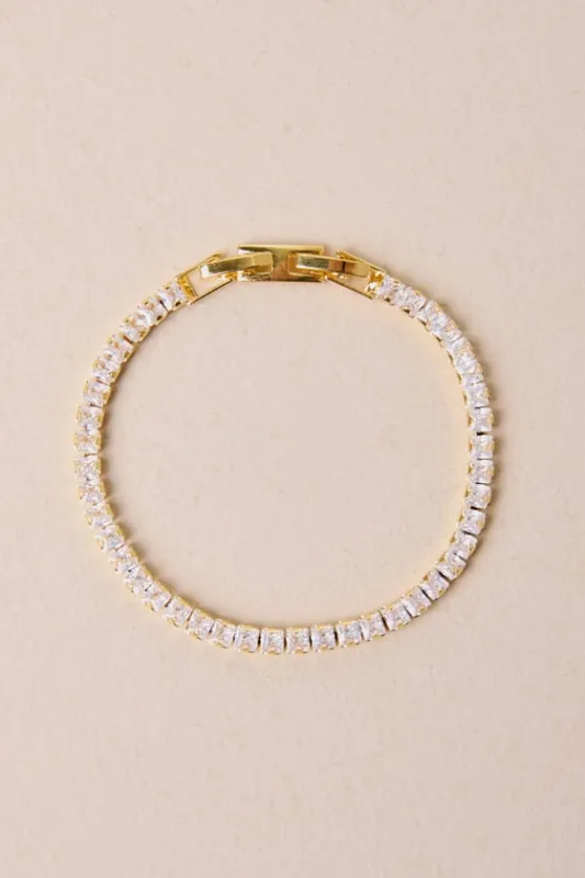Perfectly Upscale Gold Rhinestone Tennis Bracelet made by Lulus