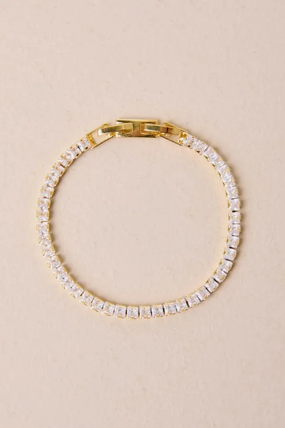Perfectly Upscale Gold Rhinestone Tennis Bracelet sold by Lulus