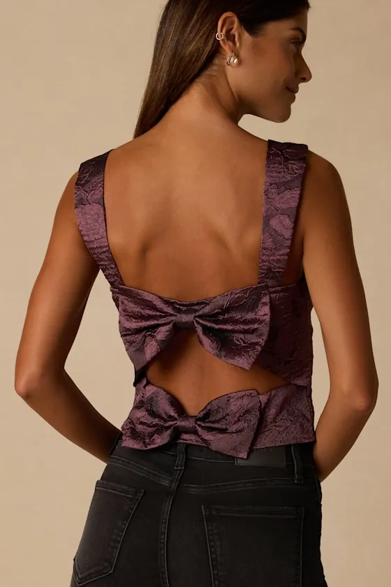 Quinnie Purple Floral Jacquard Bow Tank sold by Lulus product image thumbnail 2