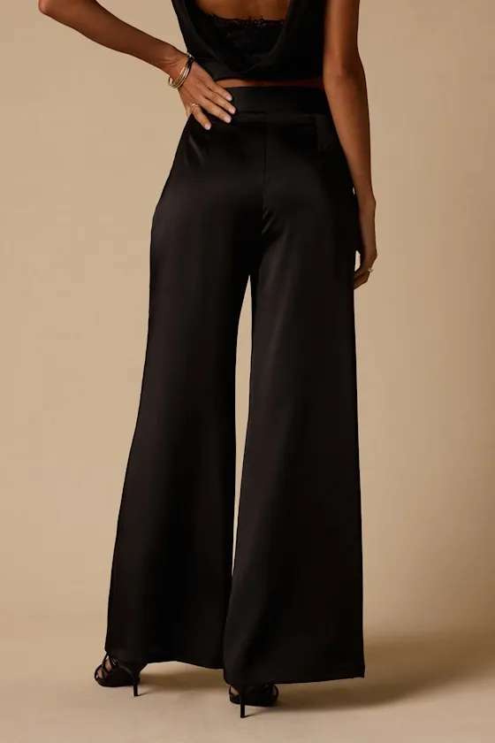 Thriving Vibes Black Satin Wide-Leg Pants sold by Lulus product image thumbnail 3