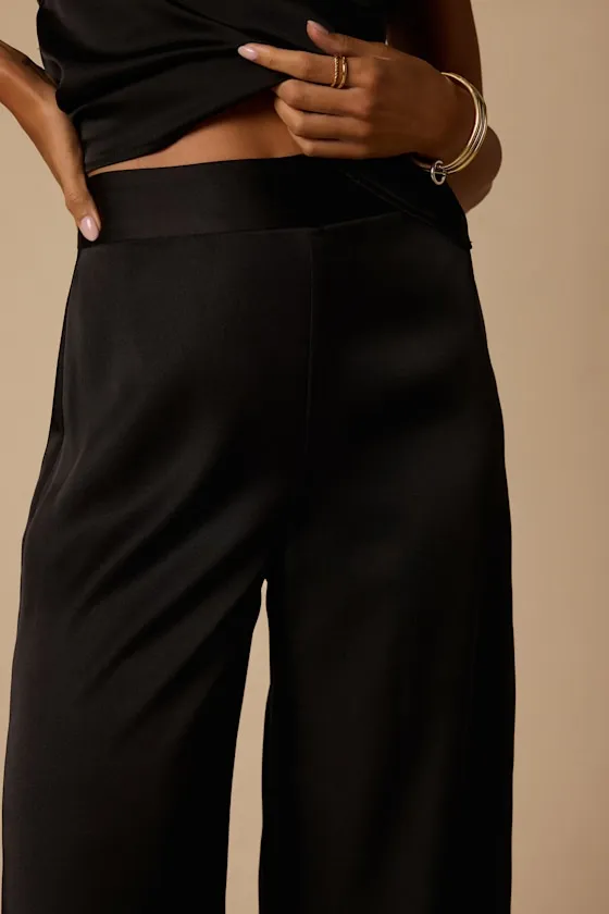 Thriving Vibes Black Satin Wide-Leg Pants sold by Lulus product image thumbnail 4