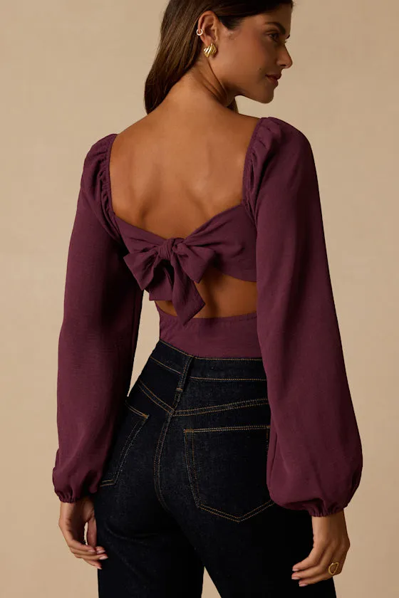 Abundance of Love Purple Textured Long Sleeve Tie-Back Bodysuit sold by Lulus product image thumbnail 3