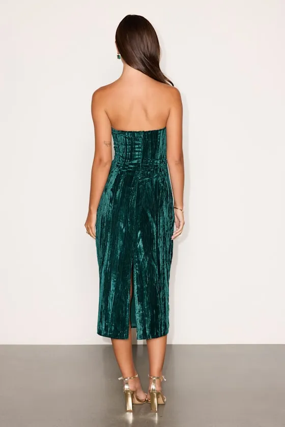 Elenita Emerald Green Velvet Strapless Midi Dress sold by Lulus product image thumbnail 3