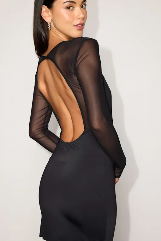 Gabi Black Mesh Long Sleeve Bodycon Mini Dress made by Lulus