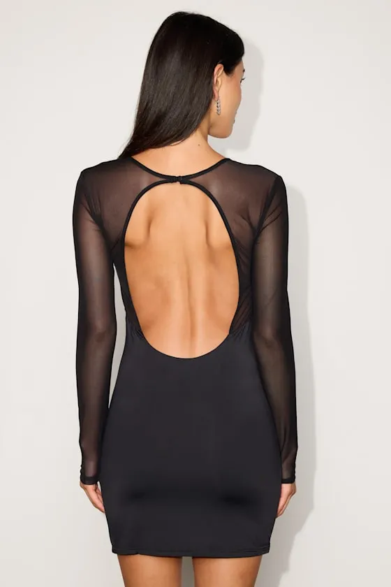 Gabi Black Mesh Long Sleeve Bodycon Mini Dress sold by Lulus product image thumbnail 3