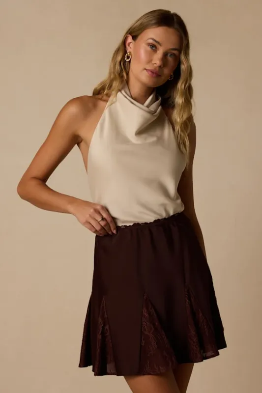 Margot Brown Lace Satin Mini Skirt made by Lulus