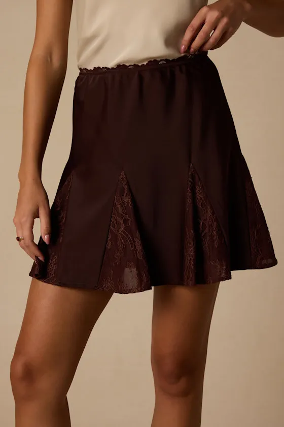 Margot Brown Lace Satin Mini Skirt sold by Lulus product image thumbnail 3