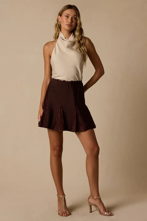 Margot Brown Lace Satin Mini Skirt sold by Lulus product image thumbnail 4