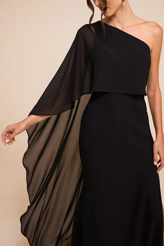 Marlowe Black One-Shoulder Cape Maxi Dress sold by Lulus product image thumbnail 2