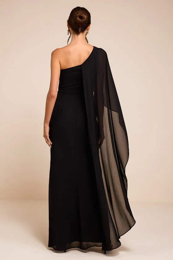 Marlowe Black One-Shoulder Cape Maxi Dress sold by Lulus product image thumbnail 3