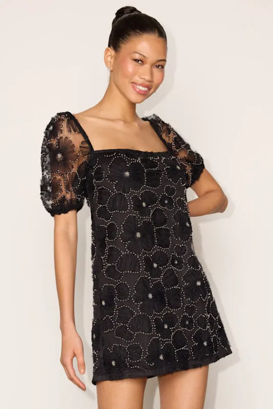 Mari Black Floral Puff Sleeve Mini Dress made by Lulus