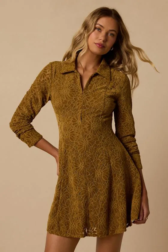 Amber Bronze Lace Long Sleeve Mini Dress sold by Lulus