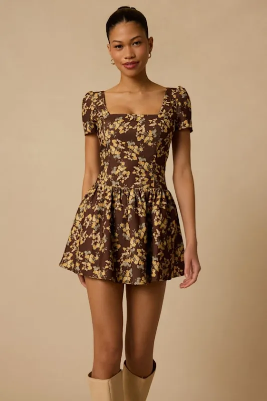 Alden Brown Floral Corduroy Mini Dress made by Lulus