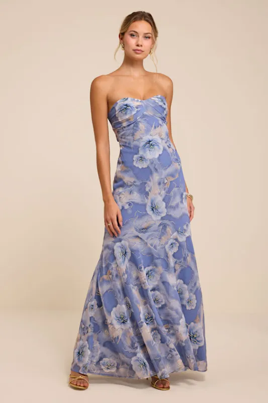 Isobel Blue Floral Strapless Maxi Dress made by Lulus