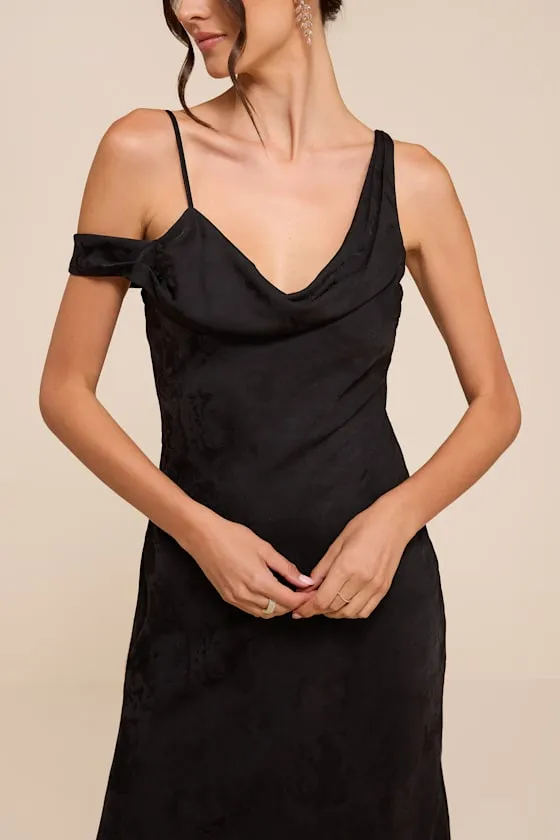 Cavani Black Satin Asymmetrical Midi Dress sold by Lulus product image thumbnail 2