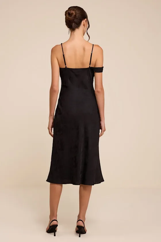 Cavani Black Satin Asymmetrical Midi Dress sold by Lulus product image thumbnail 3