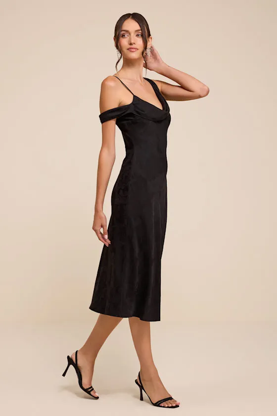Cavani Black Satin Asymmetrical Midi Dress sold by Lulus product image thumbnail 4