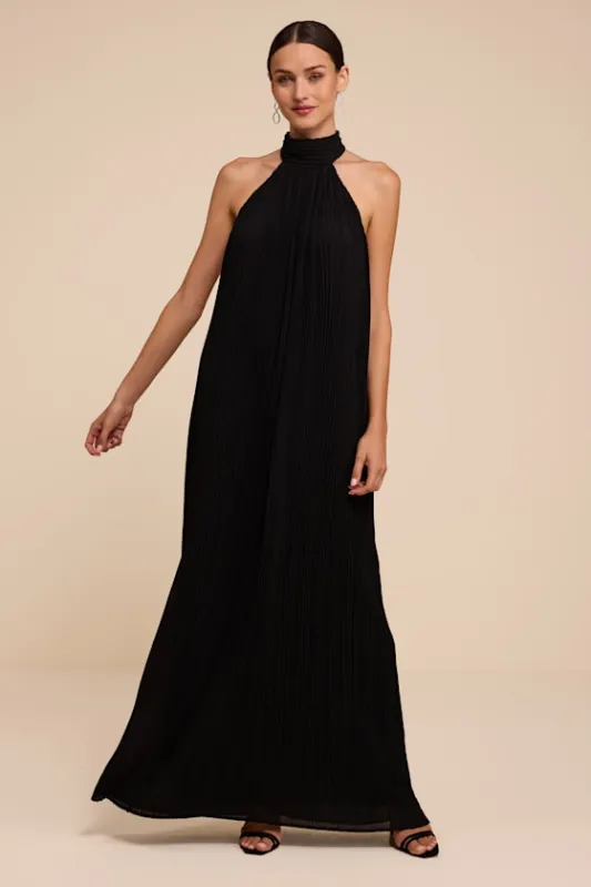 Marta Black Pleated Backless Maxi Dress made by Lulus
