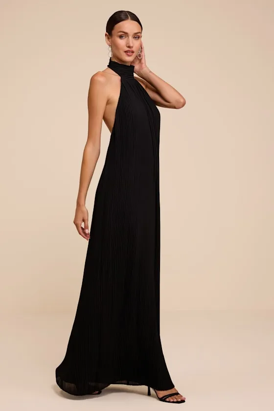 Marta Black Pleated Backless Maxi Dress sold by Lulus product image thumbnail 4