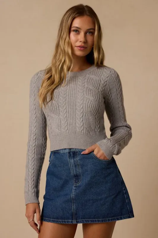Cuddly Contentment Grey Cable Knit Cropped Sweater made by Lulus
