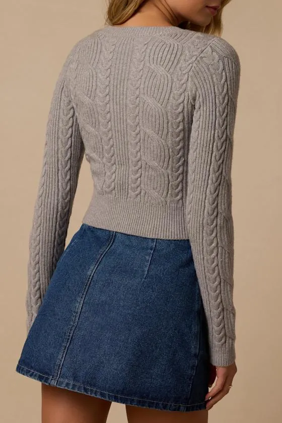 Cuddly Contentment Grey Cable Knit Cropped Sweater sold by Lulus product image thumbnail 2