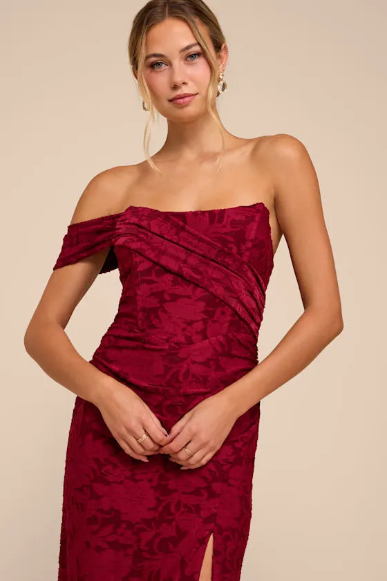 Emmeline Burgundy Burnout One-Shoulder Maxi Dress sold by Lulus product image thumbnail 2