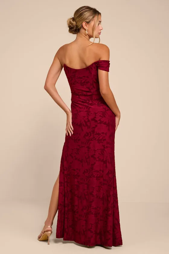 Emmeline Burgundy Burnout One-Shoulder Maxi Dress sold by Lulus product image thumbnail 3