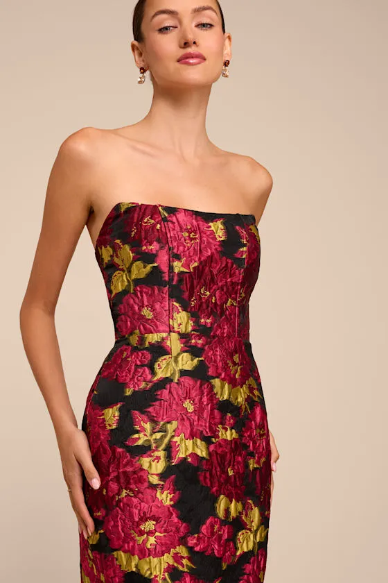 Tatianna Black Floral Jacquard Strapless Maxi Dress sold by Lulus product image thumbnail 2