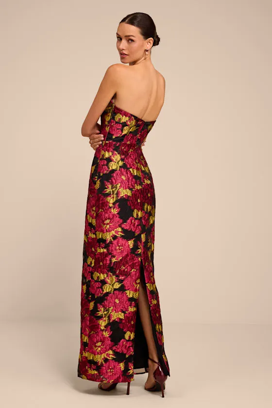 Tatianna Black Floral Jacquard Strapless Maxi Dress sold by Lulus product image thumbnail 3