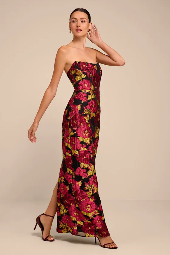 Tatianna Black Floral Jacquard Strapless Maxi Dress sold by Lulus product image thumbnail 4