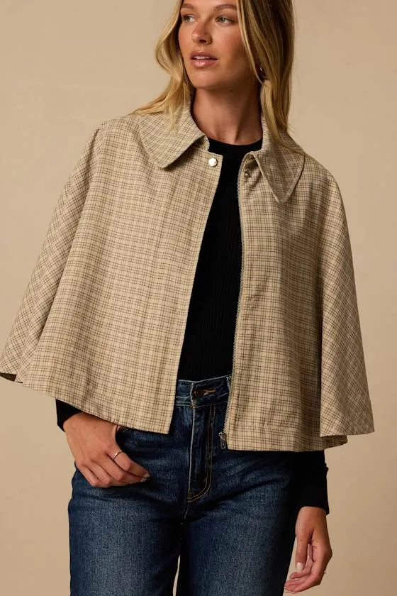 Lewis Beige Plaid Cape Jacket sold by Lulus