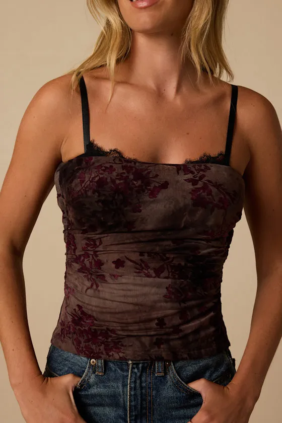 Walton Mauve Floral Velvet Layered Cami Top sold by Lulus product image thumbnail 2