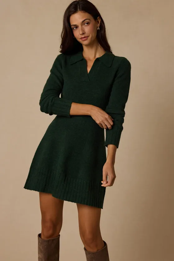 Soft Serenity Emerald Green Collared Sweater Mini Dress sold by Lulus