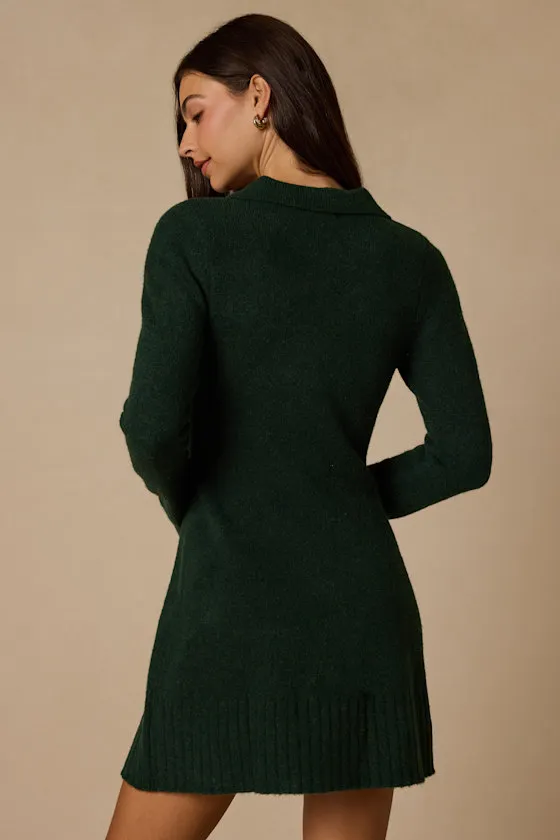 Soft Serenity Emerald Green Collared Sweater Mini Dress sold by Lulus product image thumbnail 2