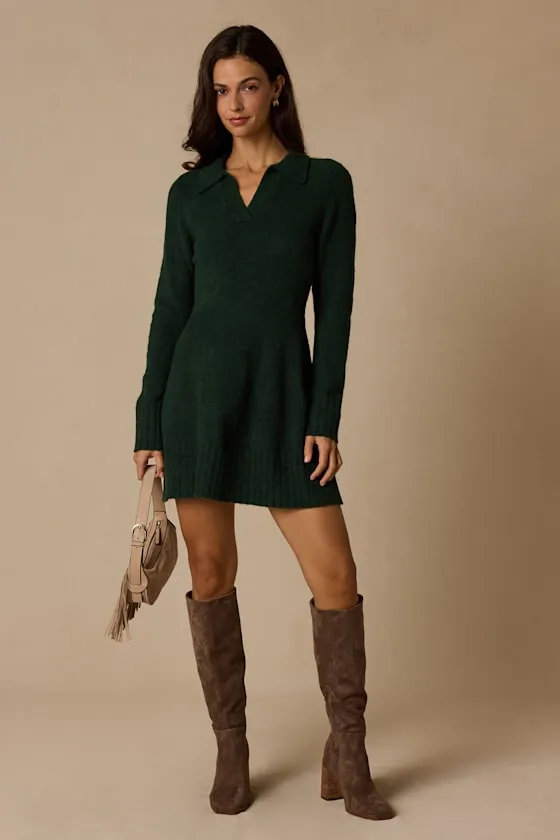 Soft Serenity Emerald Green Collared Sweater Mini Dress sold by Lulus product image thumbnail 3
